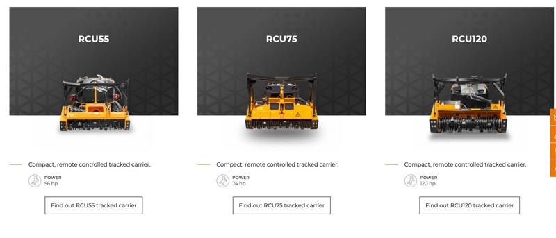Photo 3. FAE Tracked carriers with cab and remote controlled PT175 PT300 PT500 RCU55 RCU75 RCU120